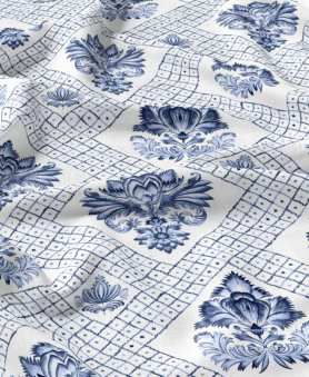 The Harvest Napkins, colorway Bleu et Or: blue and white patterned linen